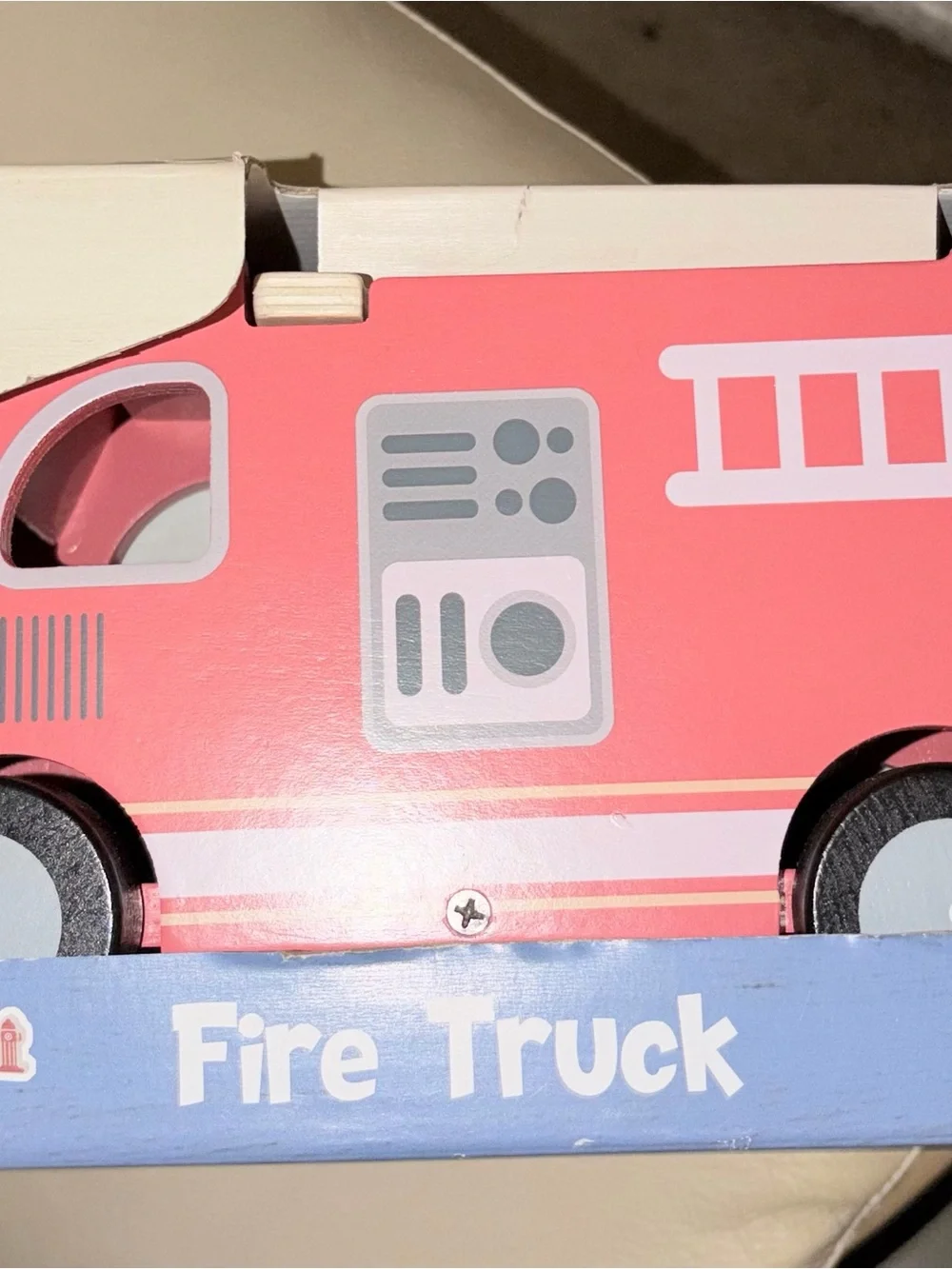 Wooden Pink Fire Truck Toy for Kids - Safe Pretend Play